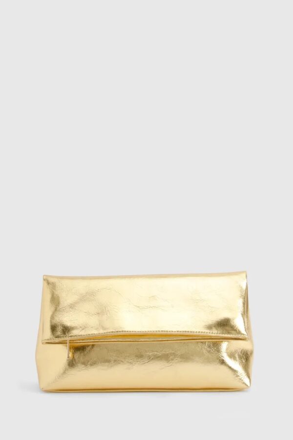 Large Metallic Fold Over Clutch Bag - Image 3