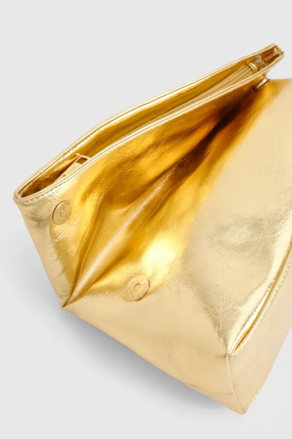 Large Metallic Fold Over Clutch Bag