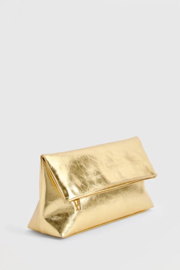 Large Metallic Fold Over Clutch Bag - Image 4