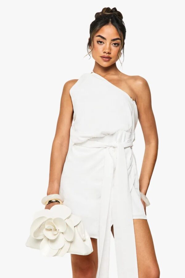 Linen Look Wrap Detail Mini Dress