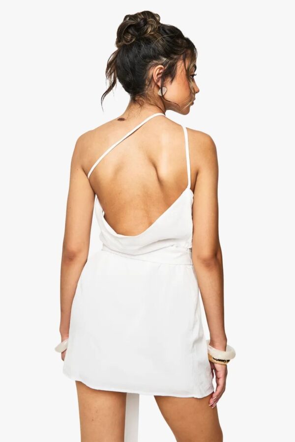 Linen Look Wrap Detail Mini Dress - Image 2