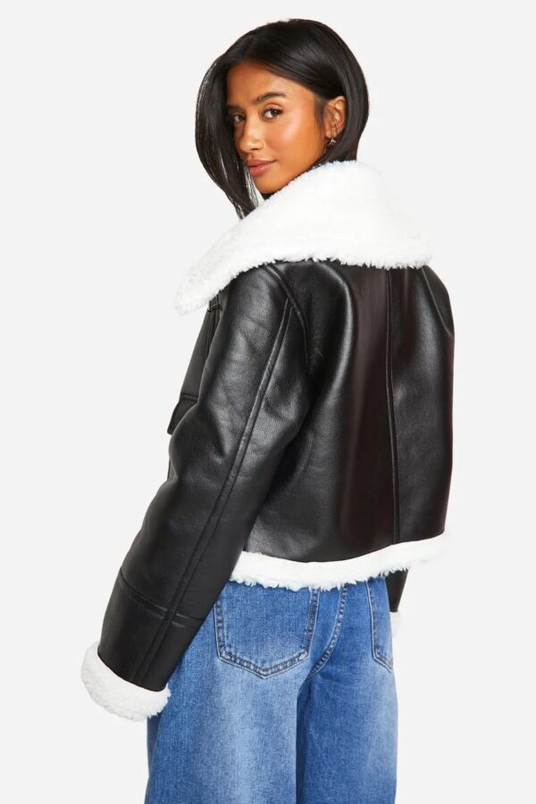 Petite Faux Fur Lined Leather Jacket - Image 2