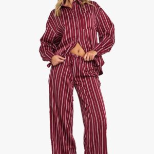 Pinstripe Wide Leg Drawcord Waist Trousers