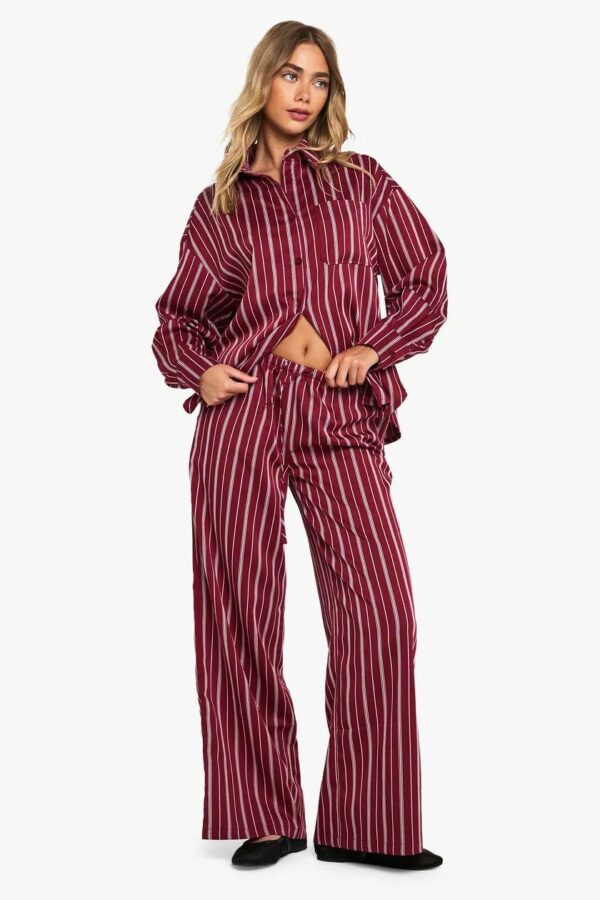 Pinstripe Wide Leg Drawcord Waist Trousers