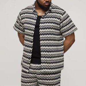 Plus Regular Fit Crochet Open Weave Shirt & Short Set