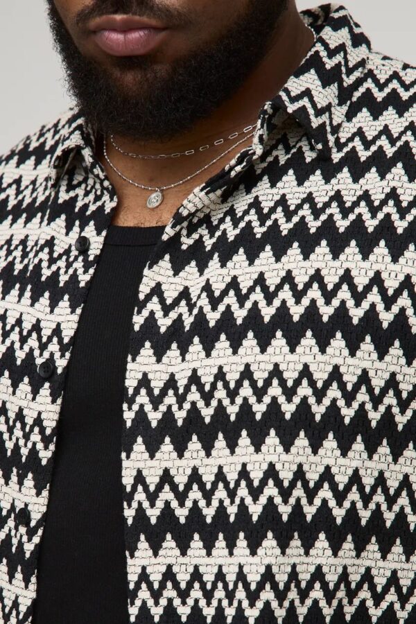 Plus Regular Fit Crochet Open Weave Shirt & Short Set - Image 2