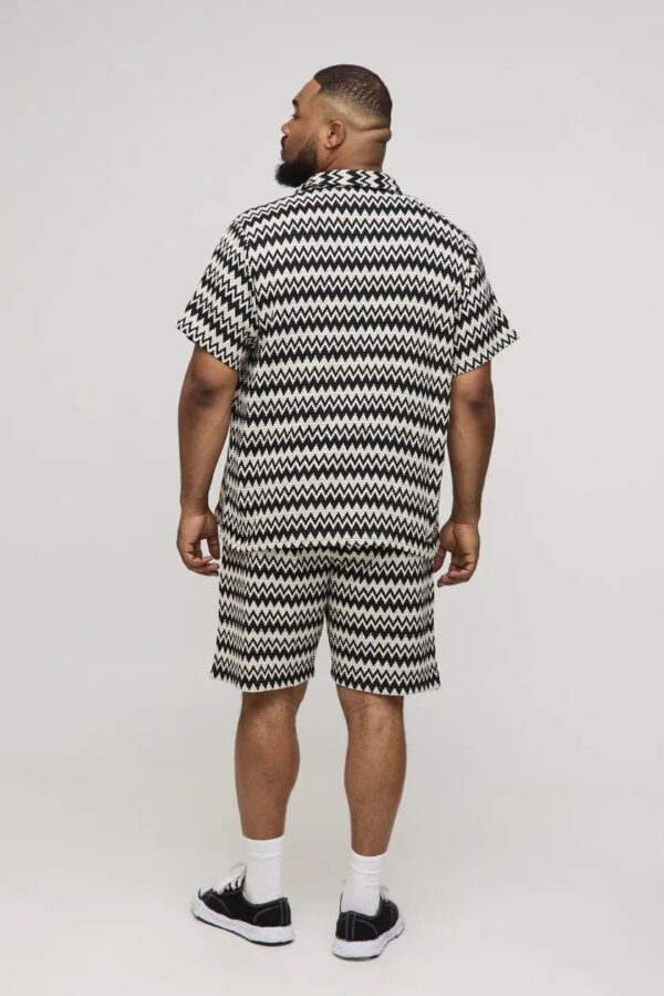 Plus Regular Fit Crochet Open Weave Shirt & Short Set - Image 3