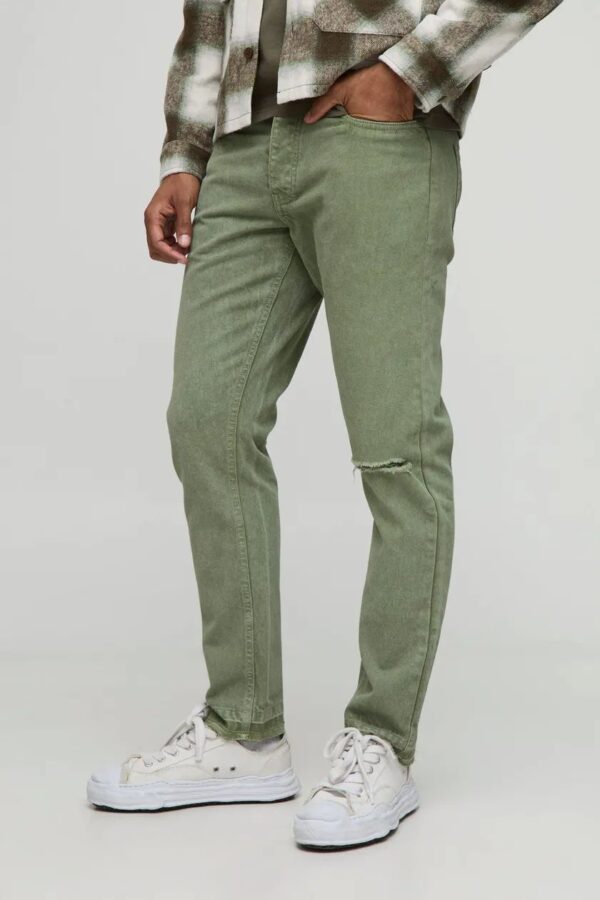 Slim Fit Subtle Ripped Tinted Jeans With Let Down Hem