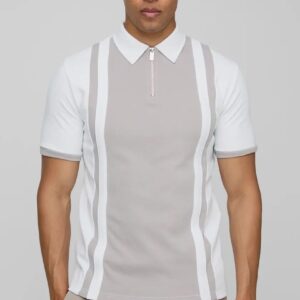 Slim Panelled Zip Neck Interlock Polo