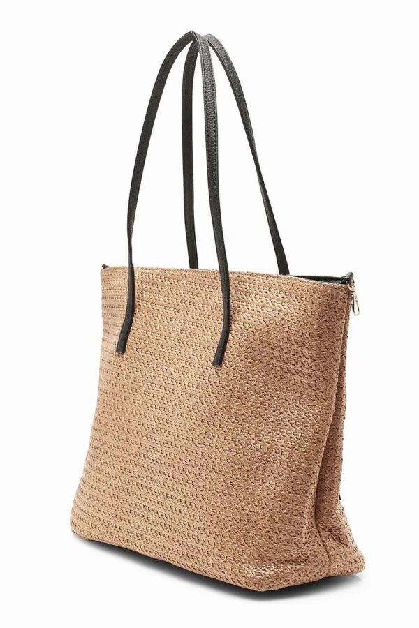 Straw PU Handle Beach Bag - Image 2