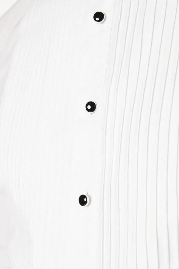 White Pleat Front Slim Fit Long Sleeve Dress Shirt